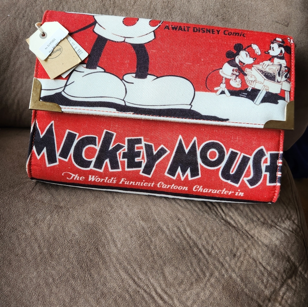 Disney Japan Mickey Mouse comic strip clutch purse red white NWT